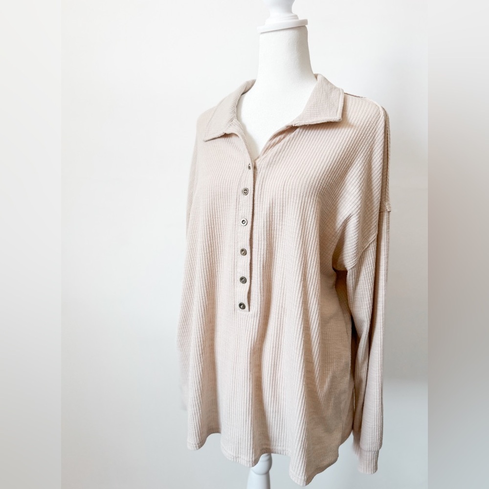 Cream Long Sleeve Quarter Button Up